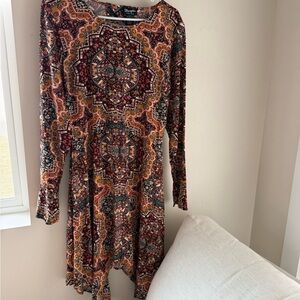 Wrangler retro Multi-Color Medallion Print Long Sleeve handkerchief hem Dress XL